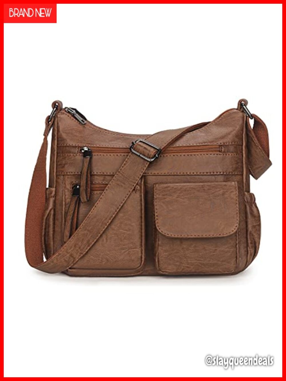 Faux Leather Hobo Crossbody Shoulder Bag Multi Pocket Zipper